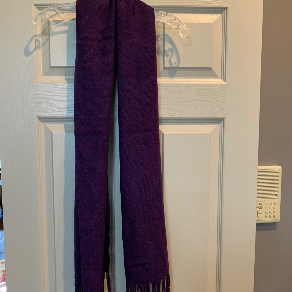 NWOT Coach Purple Logo Wool Blend Shawl/Scarf